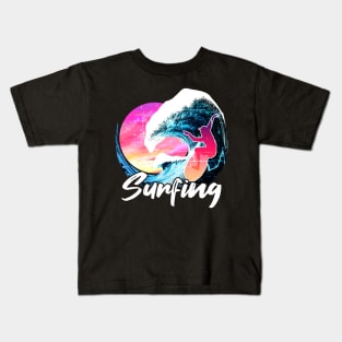 Surfing Big Wave Sunset - Surf Kids T-Shirt